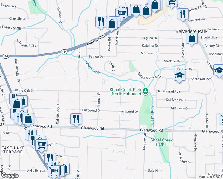 map of restaurants, bars, coffee shops, grocery stores, and more near 2800 White Oak Drive in Decatur
