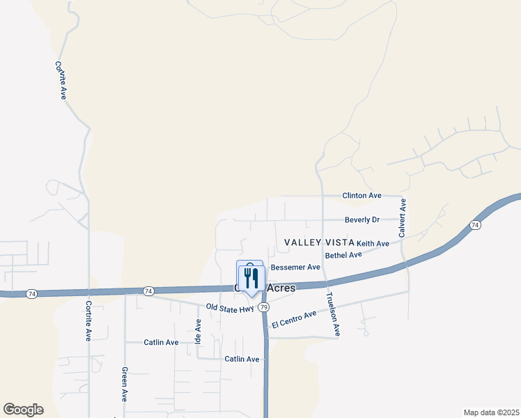 map of restaurants, bars, coffee shops, grocery stores, and more near 33505 Beverly Drive in Hemet