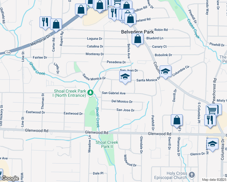 map of restaurants, bars, coffee shops, grocery stores, and more near 1678 Capistrana Place in Decatur