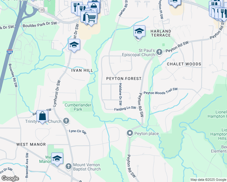 map of restaurants, bars, coffee shops, grocery stores, and more near 466 Thackeray Place Southwest in Atlanta