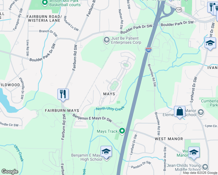 map of restaurants, bars, coffee shops, grocery stores, and more near 623 Lofty Lane in Atlanta