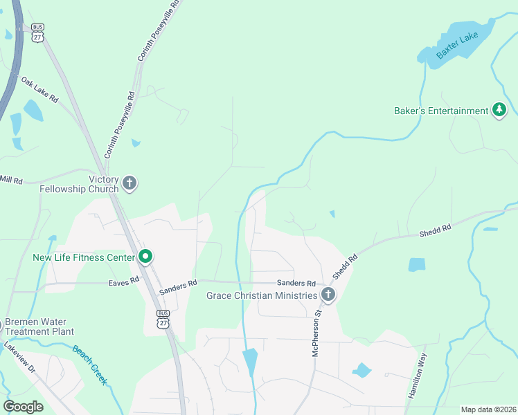 map of restaurants, bars, coffee shops, grocery stores, and more near 412 Kristie Lane in Bremen