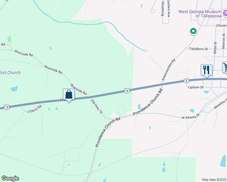 map of restaurants, bars, coffee shops, grocery stores, and more near 1506 U.S. 78 in Tallapoosa