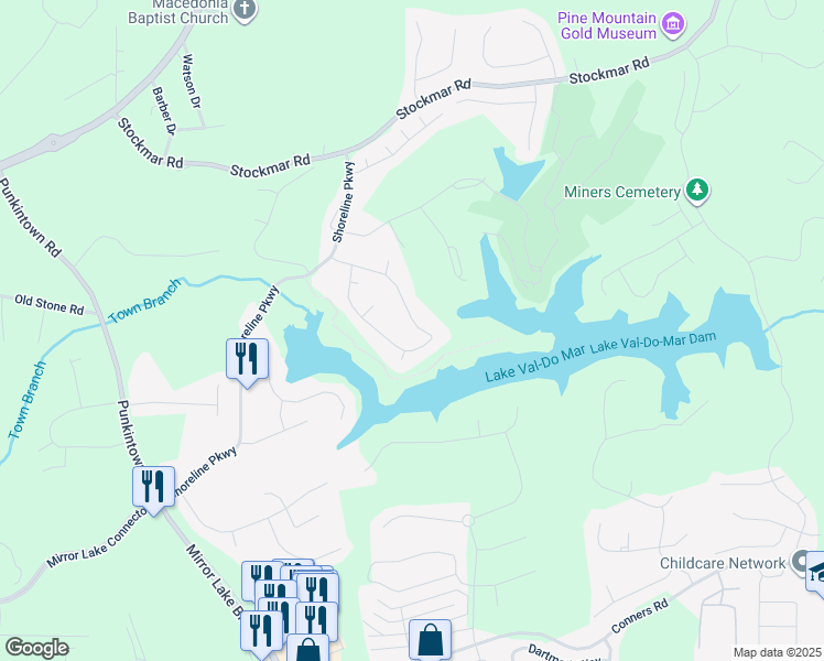 map of restaurants, bars, coffee shops, grocery stores, and more near 2586 Stillwater Drive in Villa Rica