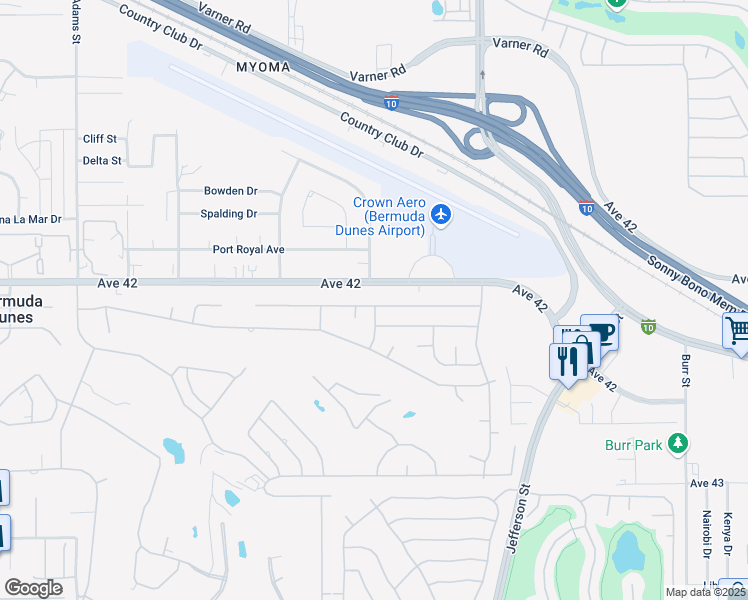 map of restaurants, bars, coffee shops, grocery stores, and more near 79740 Camelback Drive in Bermuda Dunes