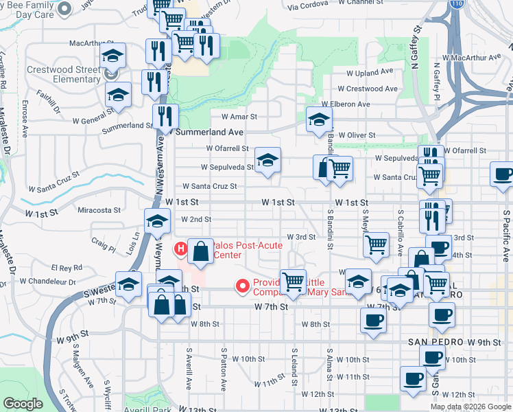 map of restaurants, bars, coffee shops, grocery stores, and more near 1269 West 1st Street in Los Angeles