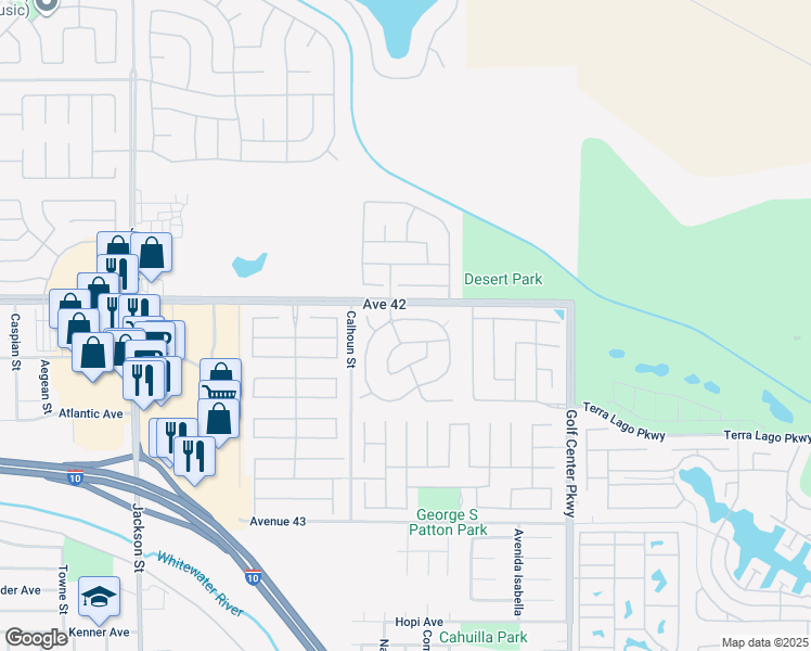 map of restaurants, bars, coffee shops, grocery stores, and more near 42193 Matterhorn Drive in Indio
