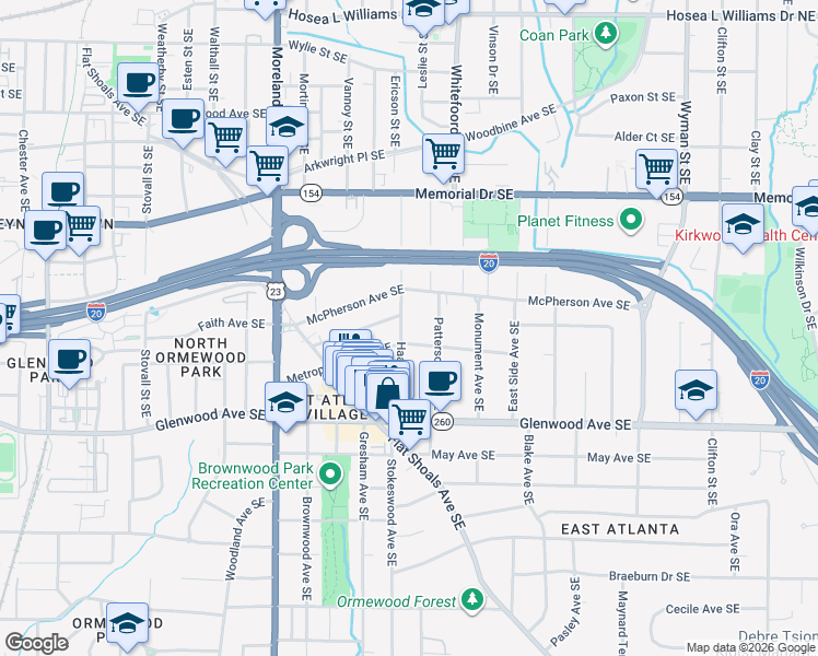 map of restaurants, bars, coffee shops, grocery stores, and more near 392 Haas Avenue Southeast in Atlanta