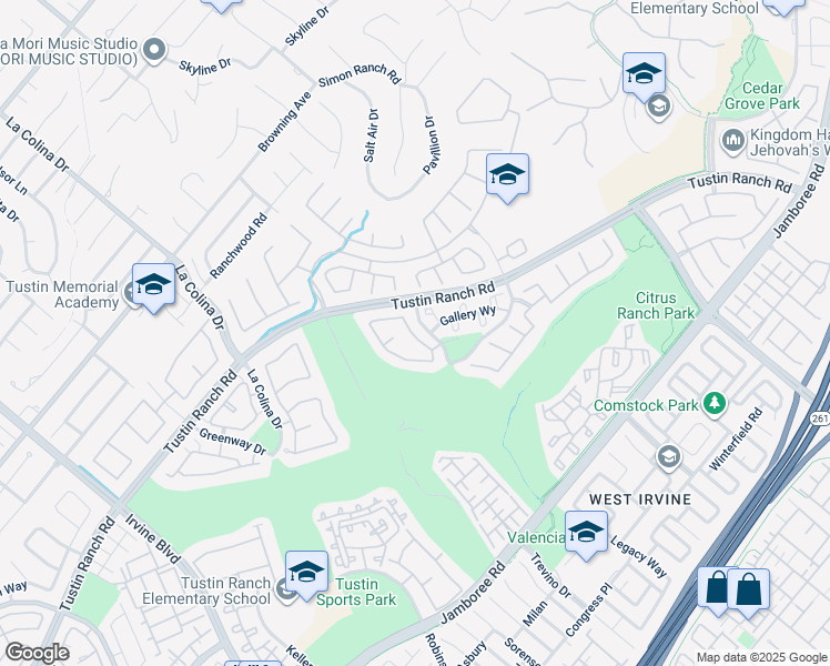 map of restaurants, bars, coffee shops, grocery stores, and more near 2495 Tequestra in Tustin