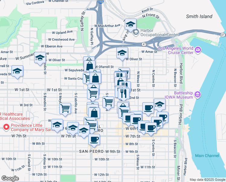 map of restaurants, bars, coffee shops, grocery stores, and more near 598 West 2nd Street in Los Angeles