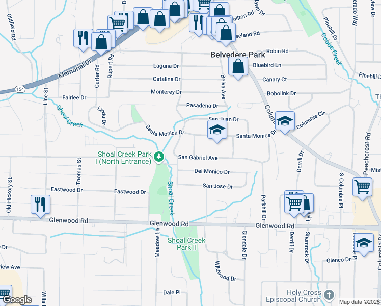 map of restaurants, bars, coffee shops, grocery stores, and more near 1722 San Gabriel Avenue in Decatur