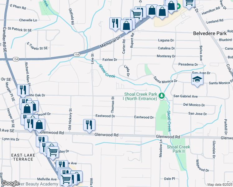 map of restaurants, bars, coffee shops, grocery stores, and more near 2766 White Oak Drive in Decatur