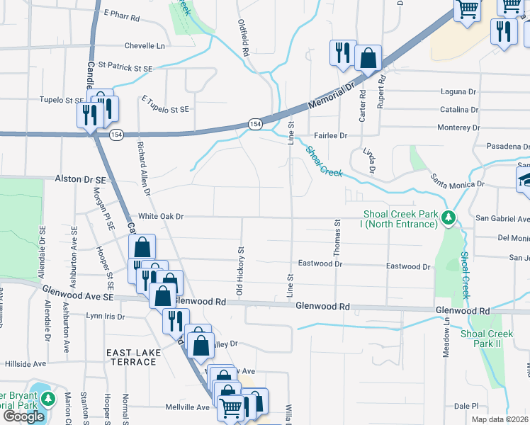 map of restaurants, bars, coffee shops, grocery stores, and more near 2648 White Oak Drive in Decatur