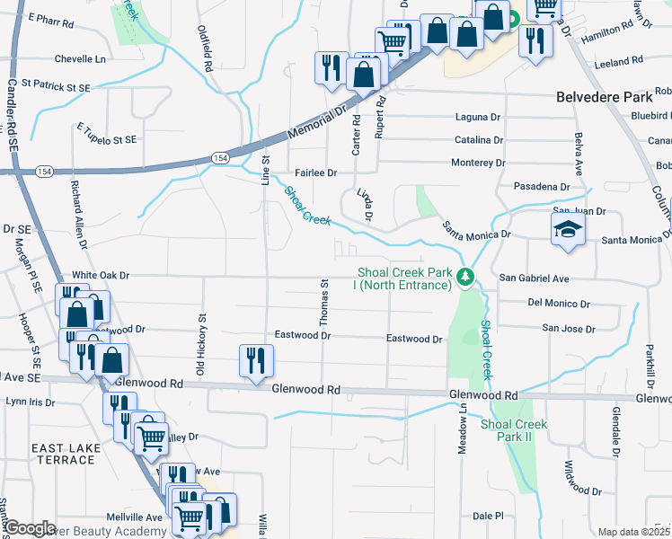 map of restaurants, bars, coffee shops, grocery stores, and more near 2766 White Oak Drive in Decatur