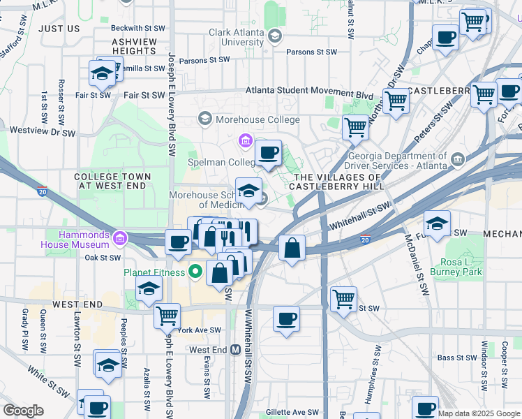 map of restaurants, bars, coffee shops, grocery stores, and more near 720 Westview Drive Southwest in Atlanta