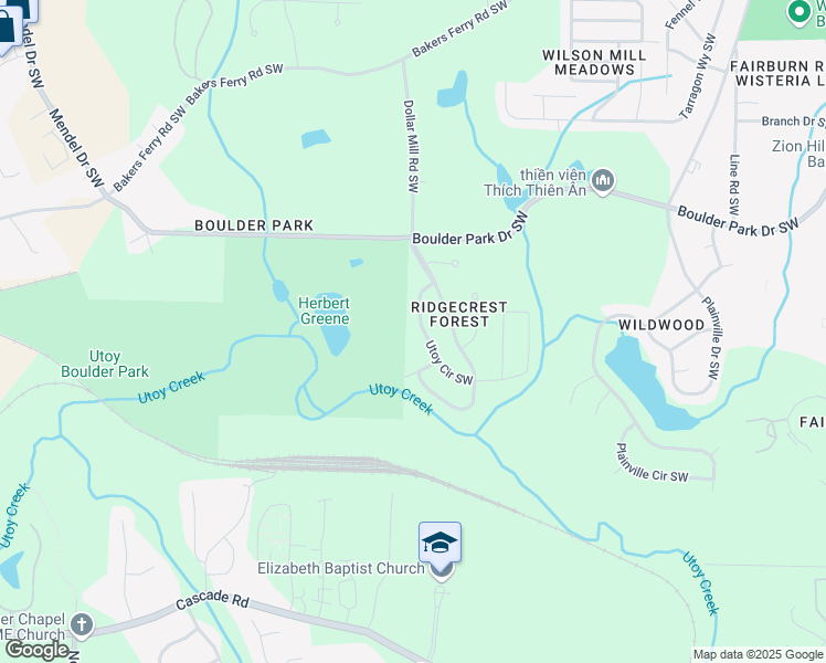 map of restaurants, bars, coffee shops, grocery stores, and more near 397 Utoy Circle Southwest in Atlanta