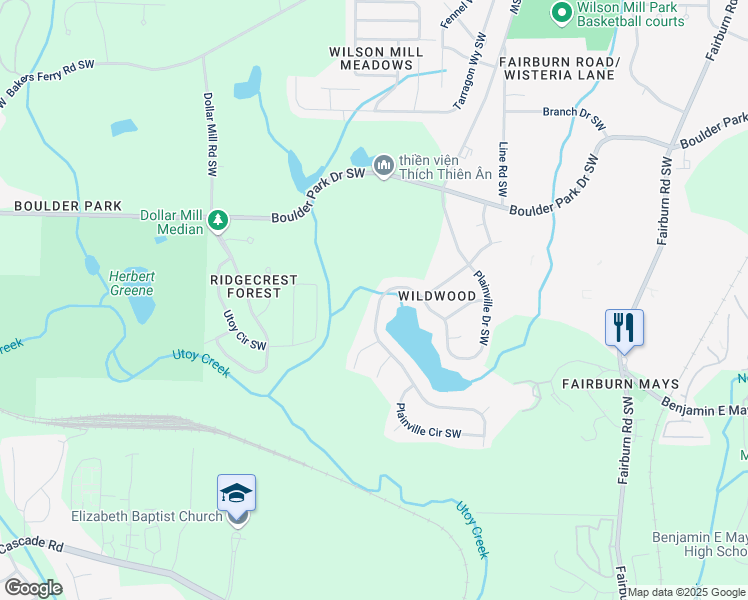 map of restaurants, bars, coffee shops, grocery stores, and more near 645 Plainville Drive Southwest in Atlanta