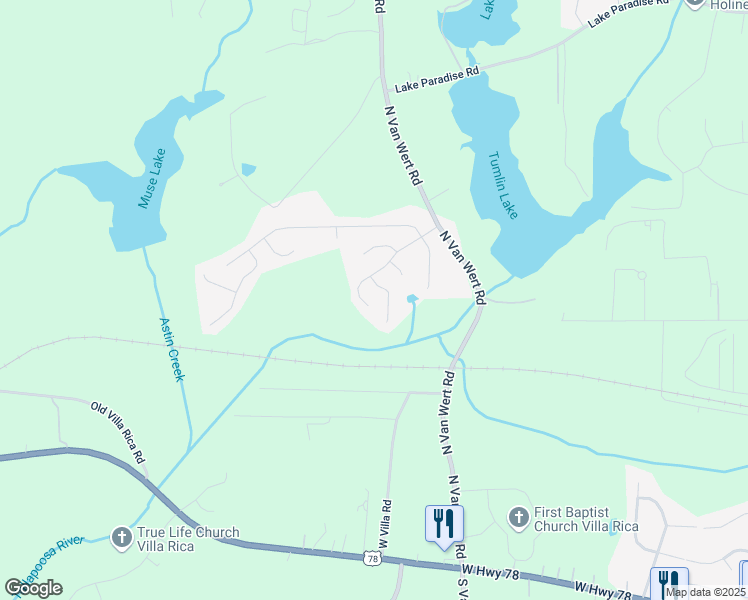 map of restaurants, bars, coffee shops, grocery stores, and more near 176 Concorde Drive in Villa Rica