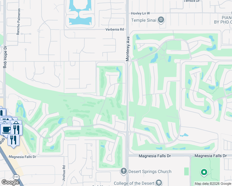 map of restaurants, bars, coffee shops, grocery stores, and more near 39 Leon Way in Rancho Mirage