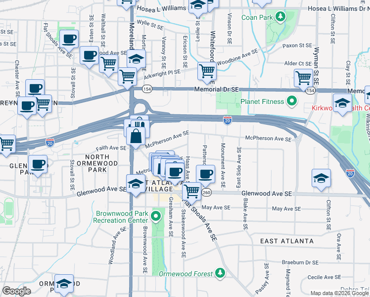 map of restaurants, bars, coffee shops, grocery stores, and more near 387 Haas Avenue Southeast in Atlanta