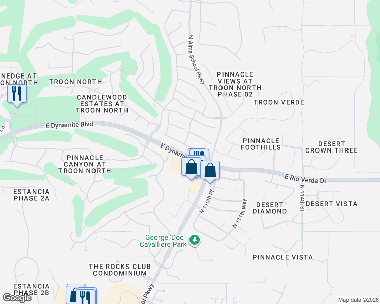 map of restaurants, bars, coffee shops, grocery stores, and more near 10916 East Mark Lane in Scottsdale