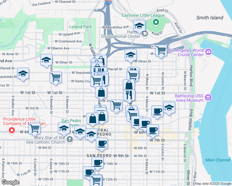 map of restaurants, bars, coffee shops, grocery stores, and more near 132 North Grand Avenue in Los Angeles