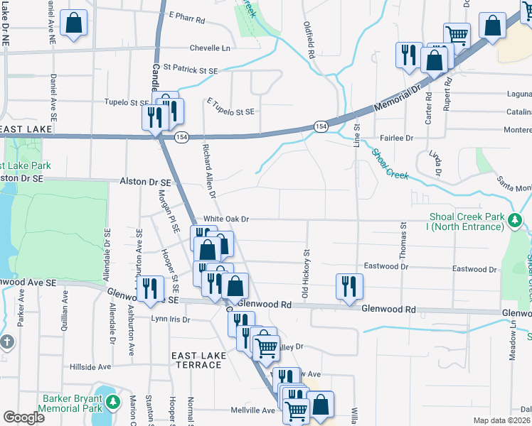 map of restaurants, bars, coffee shops, grocery stores, and more near 2556 White Oak Drive in Decatur