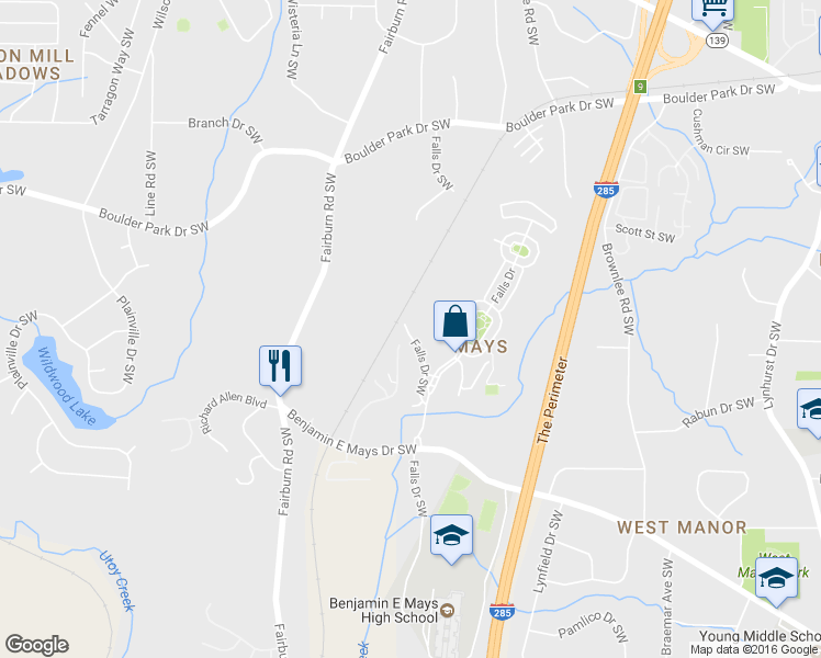 map of restaurants, bars, coffee shops, grocery stores, and more near 610 Providence Place Southwest in Atlanta