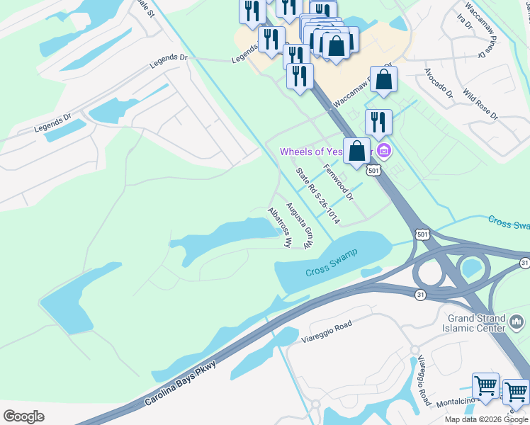 map of restaurants, bars, coffee shops, grocery stores, and more near 813 Greenleaf Circle in Myrtle Beach
