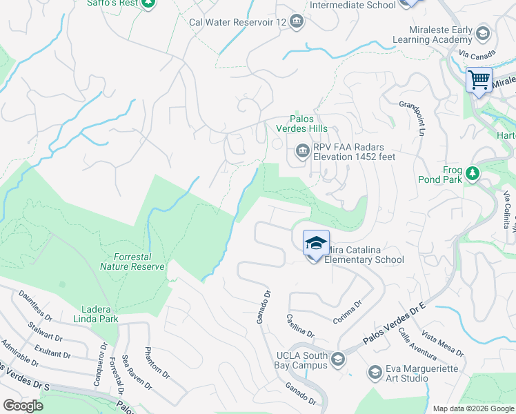 map of restaurants, bars, coffee shops, grocery stores, and more near 3666 Greve Drive in Rancho Palos Verdes