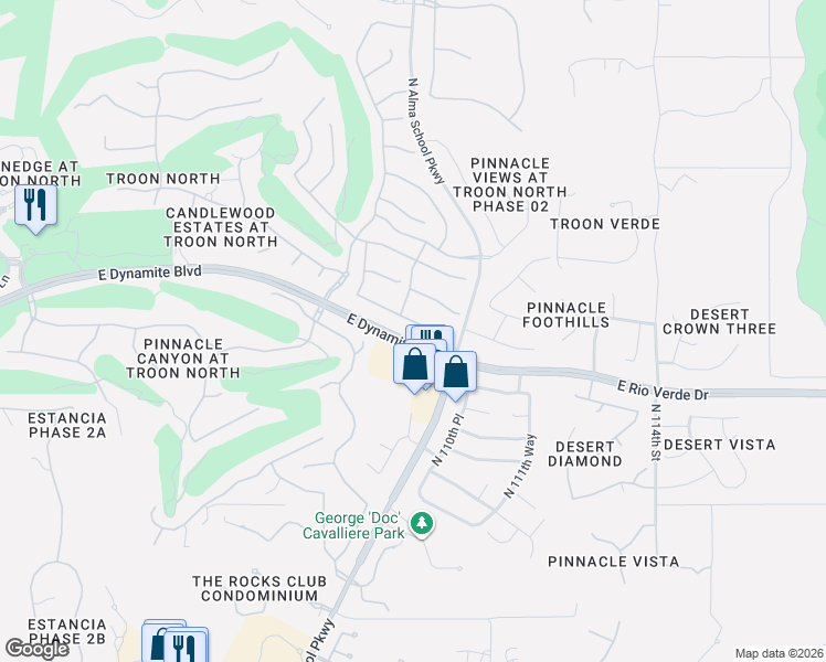 map of restaurants, bars, coffee shops, grocery stores, and more near 10916 East Mark Lane in Scottsdale