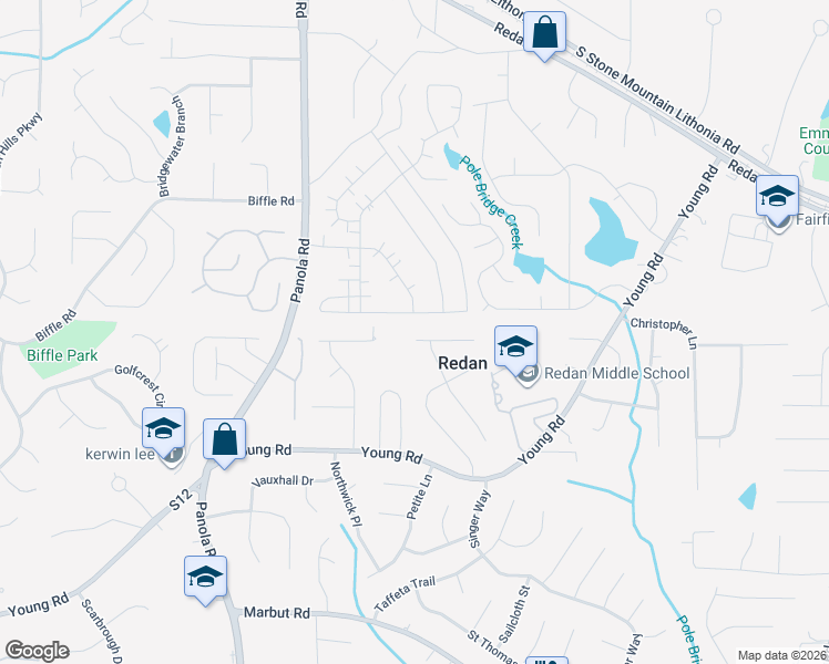 map of restaurants, bars, coffee shops, grocery stores, and more near 5577 Whittondale Road in Lithonia