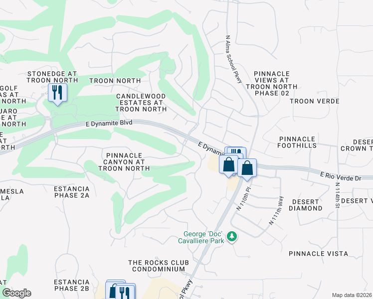 map of restaurants, bars, coffee shops, grocery stores, and more near 28527 North 108th Way in Scottsdale