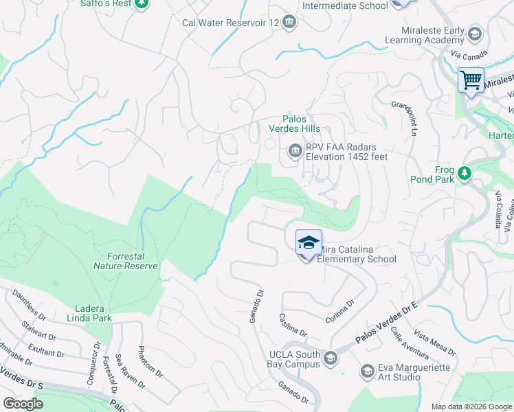 map of restaurants, bars, coffee shops, grocery stores, and more near 3666 Greve Drive in Rancho Palos Verdes