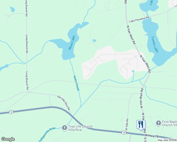 map of restaurants, bars, coffee shops, grocery stores, and more near 804 Regency Court in Villa Rica