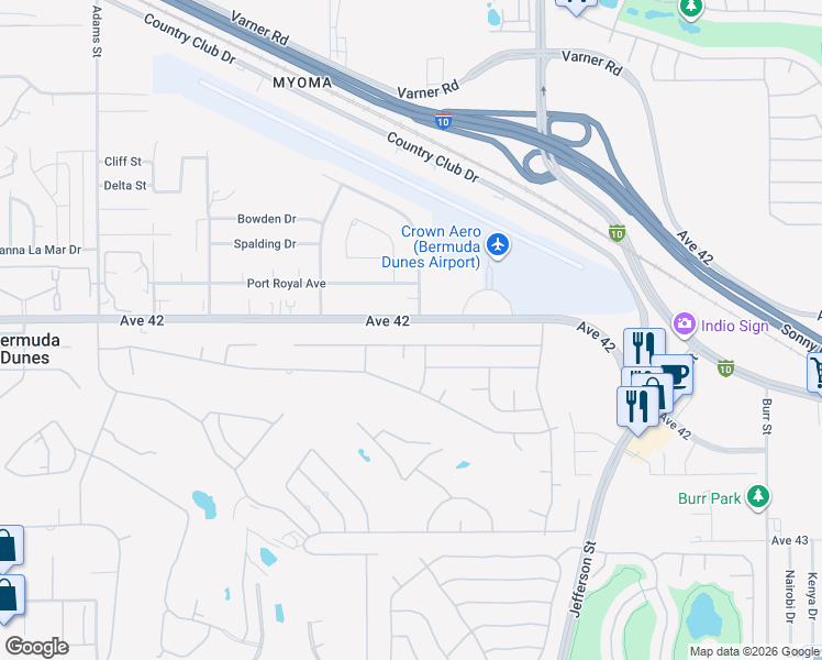 map of restaurants, bars, coffee shops, grocery stores, and more near 79700 Avenue 42 in Bermuda Dunes