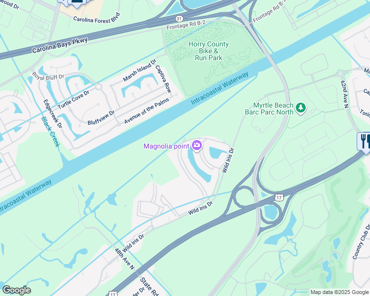 map of restaurants, bars, coffee shops, grocery stores, and more near 4861 Luster Leaf Circle in Myrtle Beach