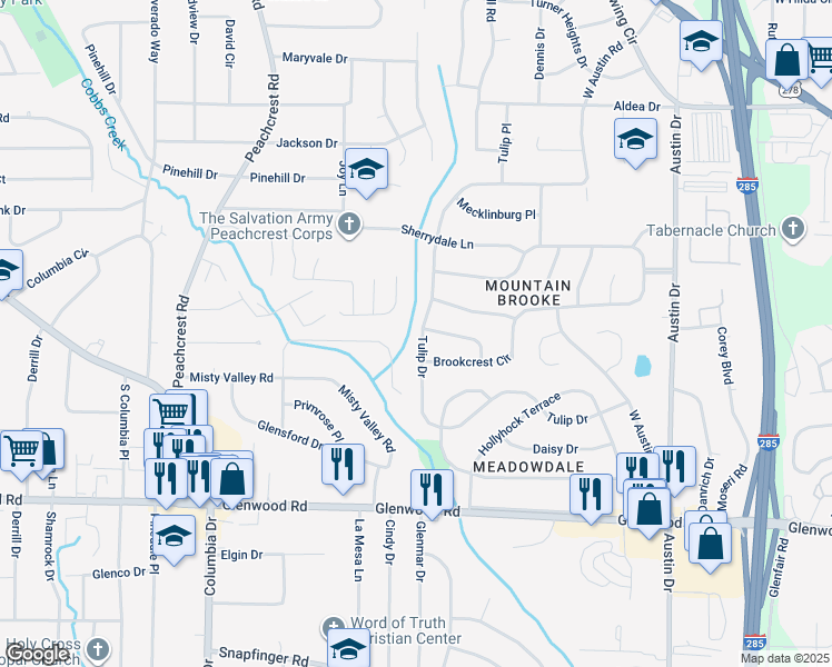 map of restaurants, bars, coffee shops, grocery stores, and more near 3543 Sweetgum Lane in Decatur
