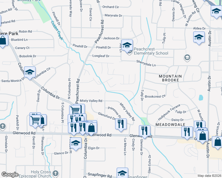 map of restaurants, bars, coffee shops, grocery stores, and more near 3458 Brookfield Lane in Decatur