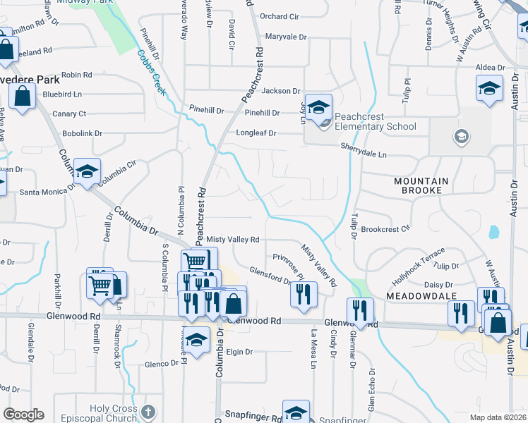 map of restaurants, bars, coffee shops, grocery stores, and more near 3445 Cobbs Ferry Drive in Decatur