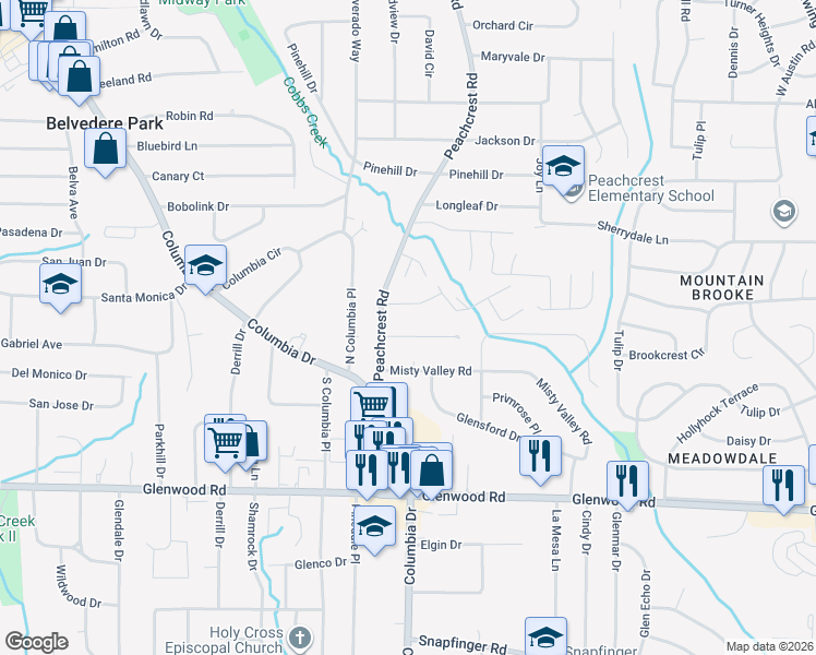 map of restaurants, bars, coffee shops, grocery stores, and more near 3369 Columbia Trce in Decatur