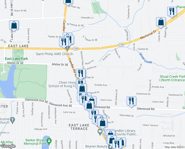 map of restaurants, bars, coffee shops, grocery stores, and more near 2997 Alston Drive in Decatur