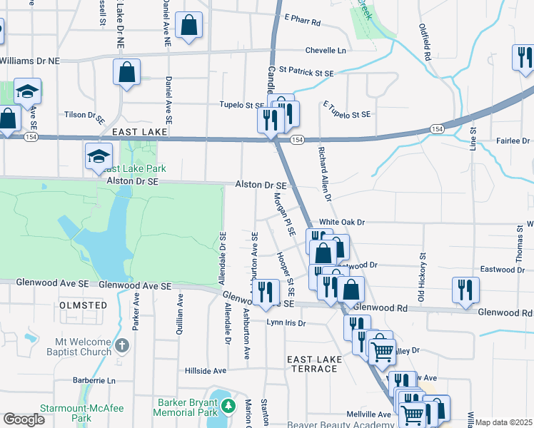 map of restaurants, bars, coffee shops, grocery stores, and more near 311 Morgan Place Southeast in Atlanta