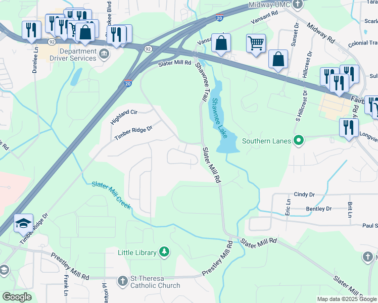 map of restaurants, bars, coffee shops, grocery stores, and more near 1402 Haven Circle in Douglasville