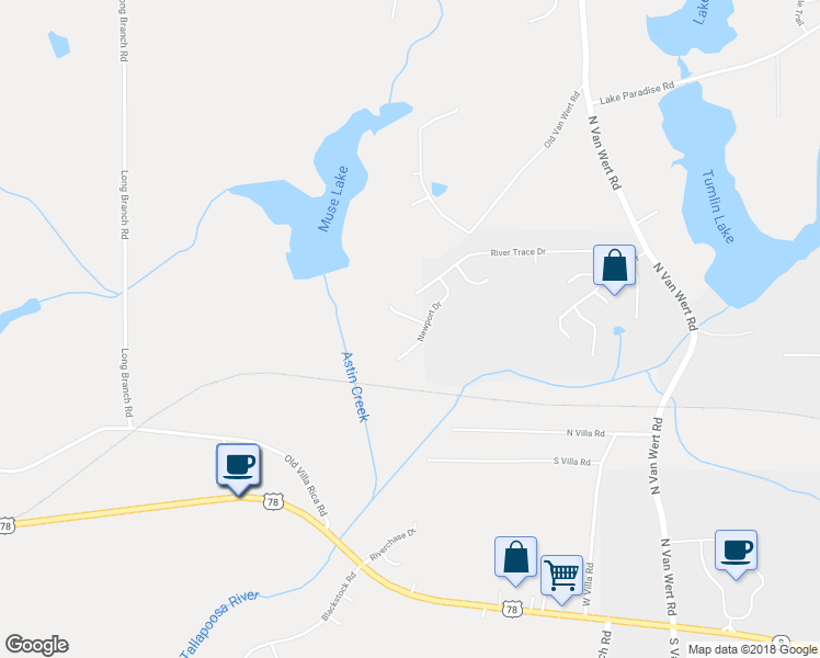 map of restaurants, bars, coffee shops, grocery stores, and more near 804 Regency Court in Villa Rica