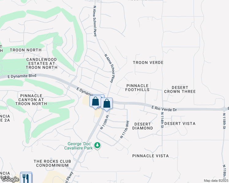 map of restaurants, bars, coffee shops, grocery stores, and more near 11060 East Mark Lane in Scottsdale