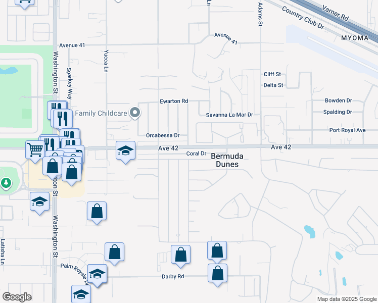 map of restaurants, bars, coffee shops, grocery stores, and more near 78645 Avenue 42 in Bermuda Dunes