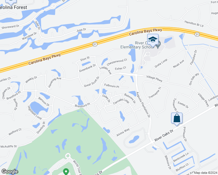 map of restaurants, bars, coffee shops, grocery stores, and more near 124 Fulbourn Place in Myrtle Beach