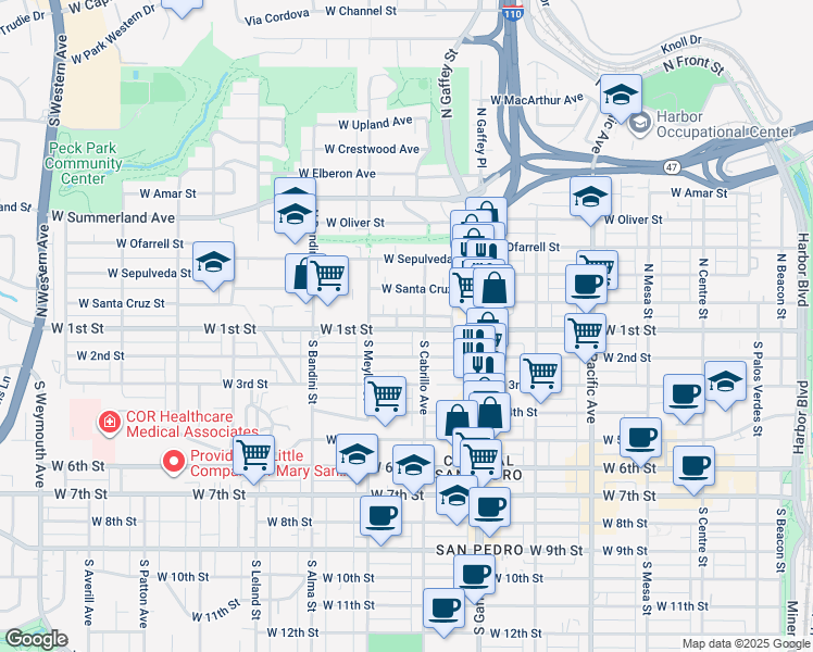 map of restaurants, bars, coffee shops, grocery stores, and more near 830 West 1st Street in Los Angeles