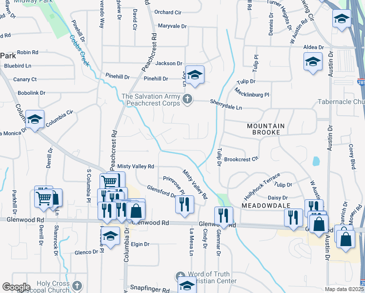 map of restaurants, bars, coffee shops, grocery stores, and more near 3488 Brookfield Lane in Decatur